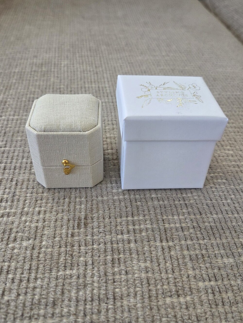 Ivory Jewelry Ring Box with Gold Hardware